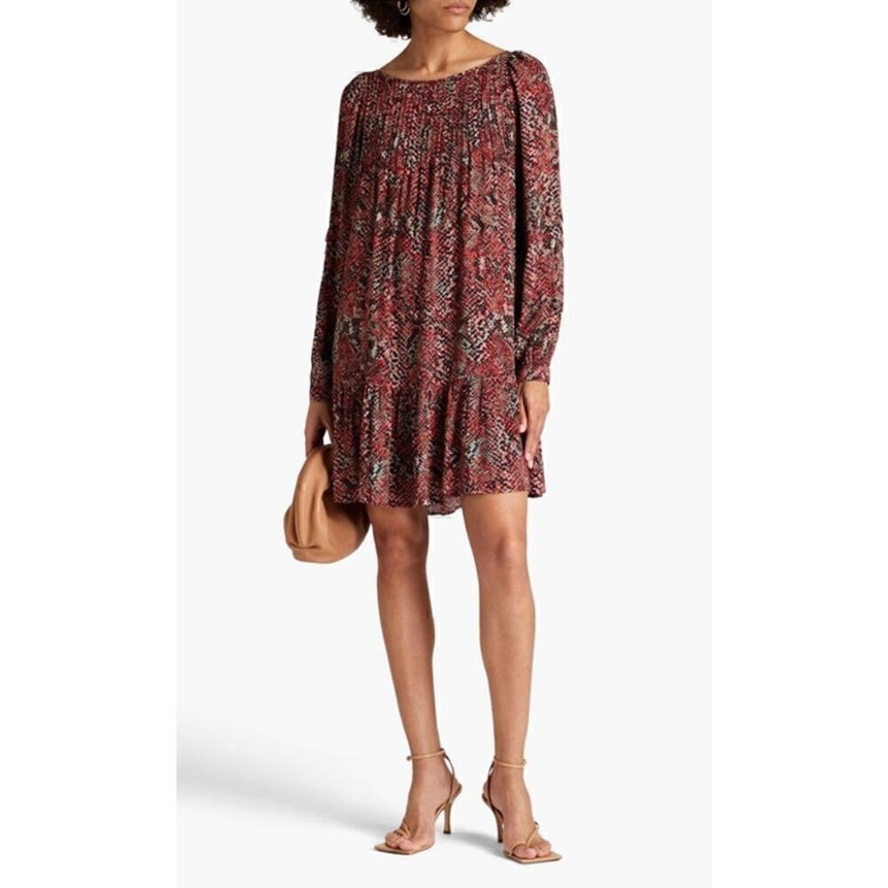 Nicholas Devan gathered snake-print crepe mini dress size 4
